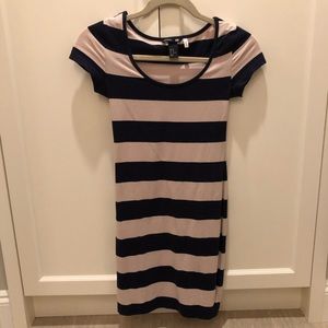 H&M nude/navy striped body con dress